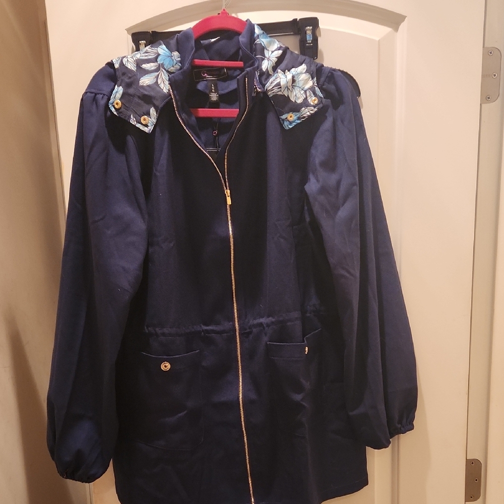 Christian Siriano Large  Navy Jacket with Floral Details Nwt